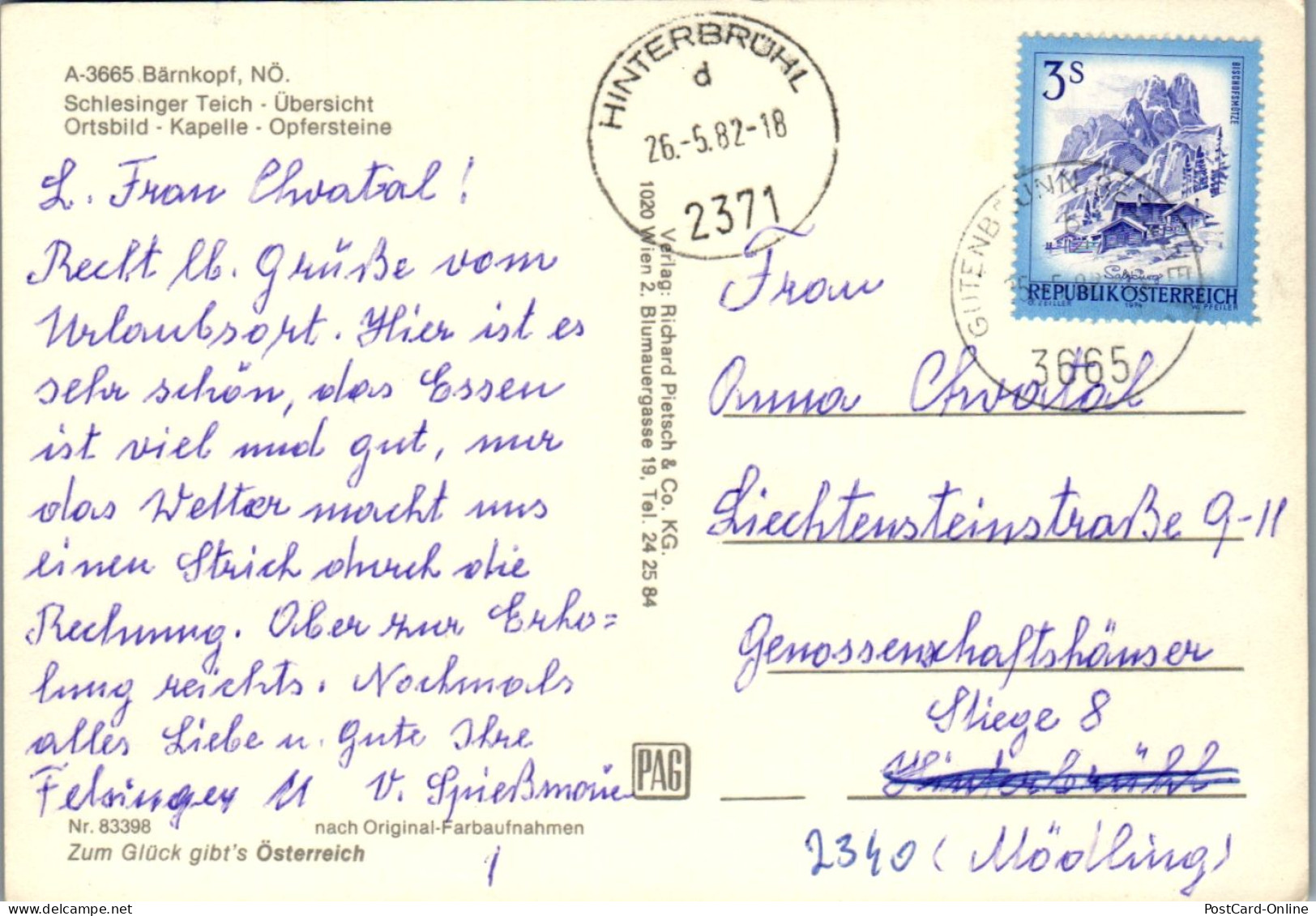 47147 - Niederösterreich - Bärnkopf , Waldviertel , Schlesinger Teich , Opferstein , Mehrbildkarte - Gelaufen 1982 - Zwettl