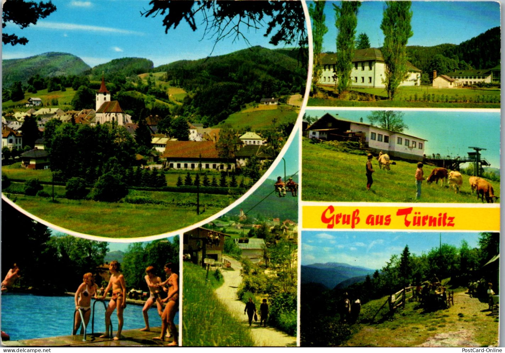 47129 - Niederösterreich - Türnitz , Freibad , Schwimmbad , Mehrbildkarte - Gelaufen 1977 - Lilienfeld