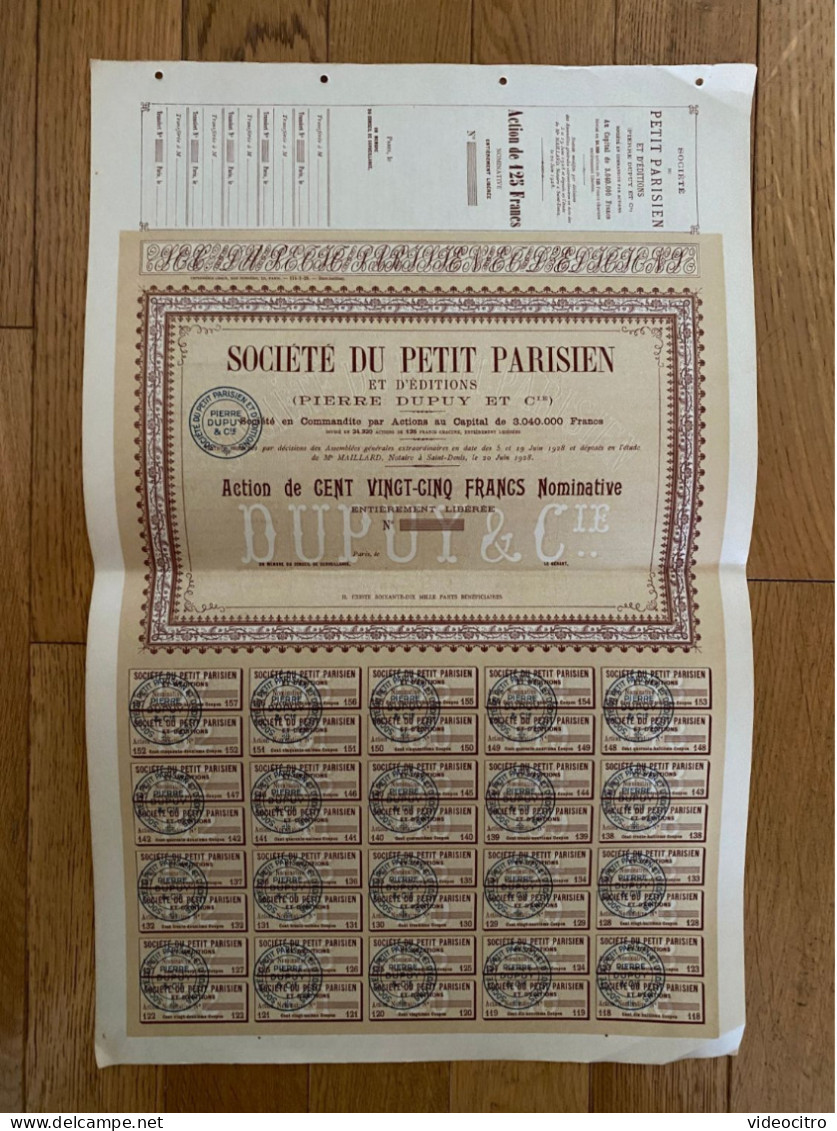 Action 125 Francs - Société Du Petit Parisien Et D'Editions (Pierre Dupuy Et Cie) - 1928 - G - I