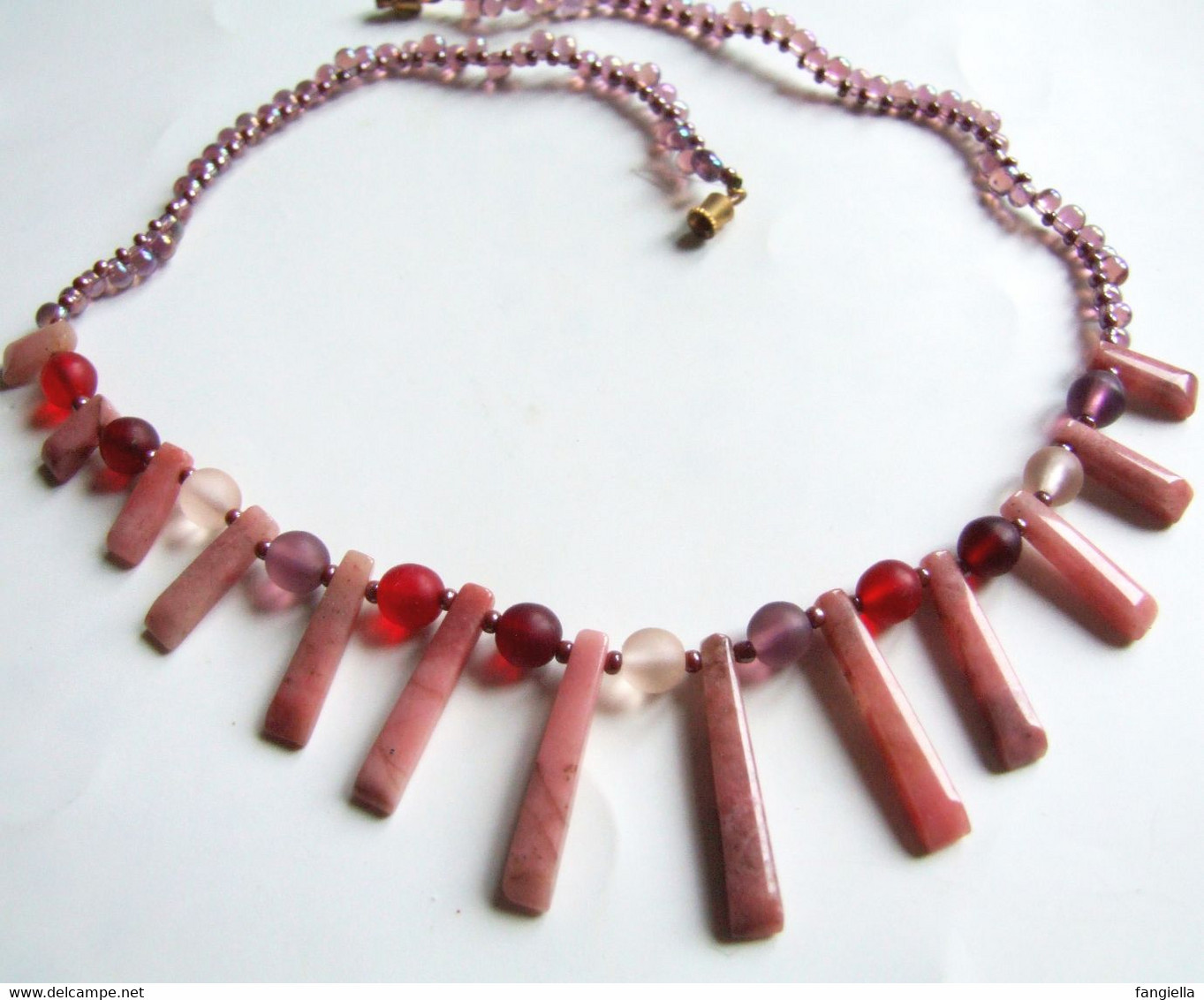 Collier Pierre Naturelle, Pierre Rhodonite, Collier Cléopâtre, Travail Artisanal, Cadeau Original Femme, St Valentin, Bi - Kettingen