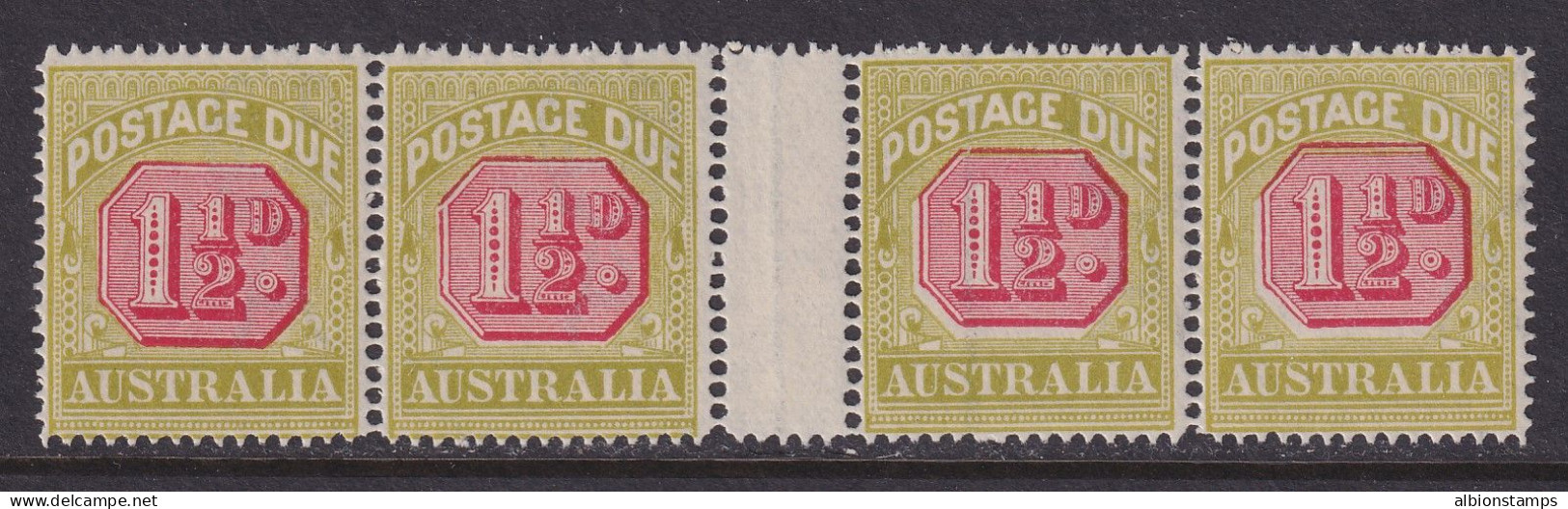 Australia, Scott J52 (SG D93), MNH Gutter Strip Of Four - Postage Due