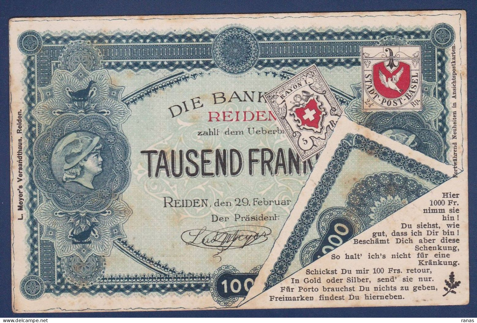CPA Billet De Banque Banknote Circulé Suisse - Münzen (Abb.)