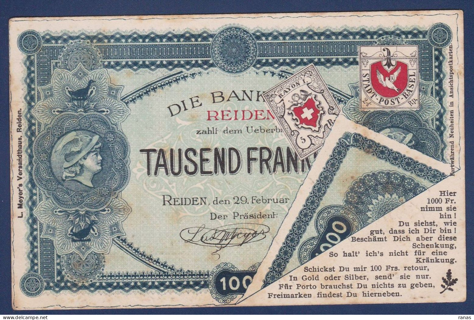 CPA Billet De Banque Banknote Circulé Suisse - Monnaies (représentations)