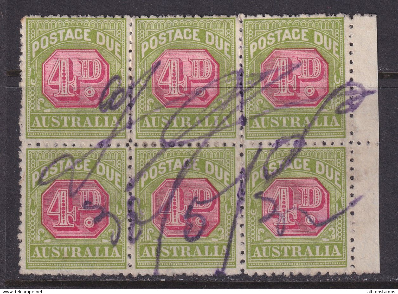 Australia, Scott J55 (SG D98), Used Block Of Six - Portomarken