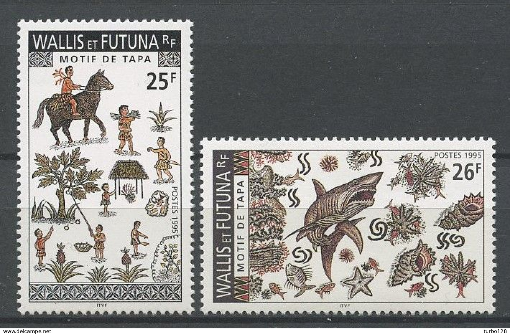 WALLIS FUTUNA 1995 N° 483/484 ** Neufs MNH Superbes Coquillages, Shells Poissons Fishes Motifs De Tapa - Neufs