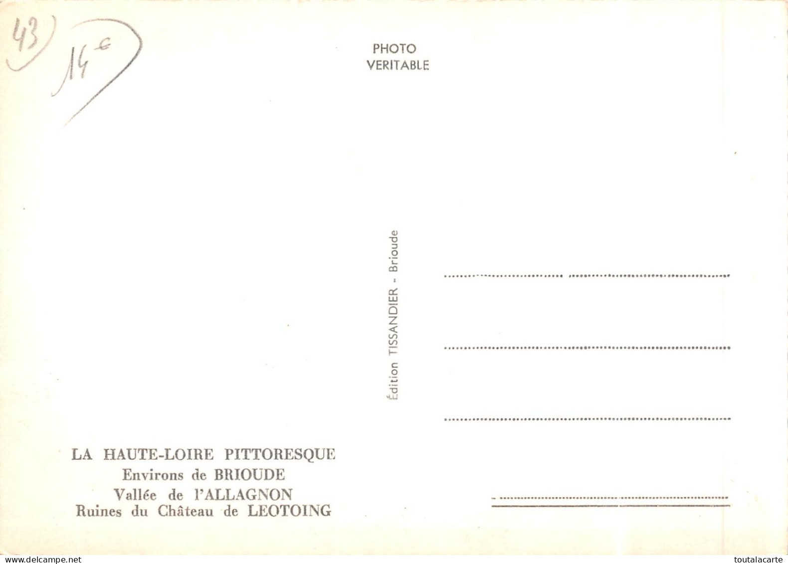 CPSM 43 ENVIRONS DE BRIOUDE VALLEE DE L'ALLAGNON RUINES DU CHATEAU DE LEOTOING    Grand Format 15 X 10,5 Cm - Brioude