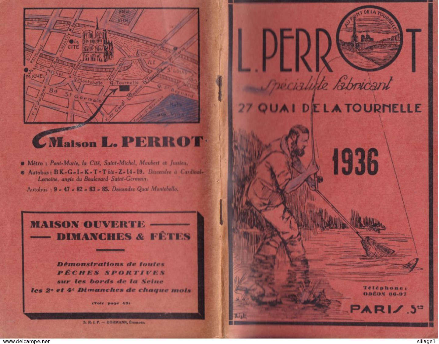 Pêche  Cannes épuisettes Lignes PARIS 5e Au Pont De La Tournelle L.Perrot Spécialité Fabricant 27 Quai De La Tournelle - Jacht/vissen