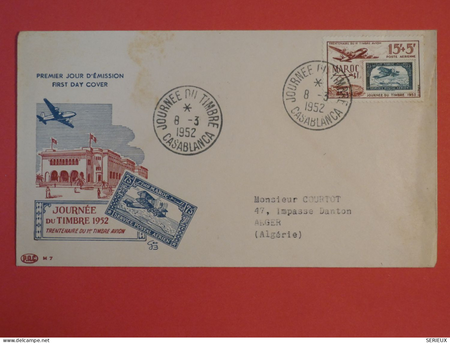 N32 MAROC   BELLE LETTRE FDC  1952  CASABLANCA  A AGER ALGERIE +N°84 +AFF. INTERESSANT+++ - Covers & Documents