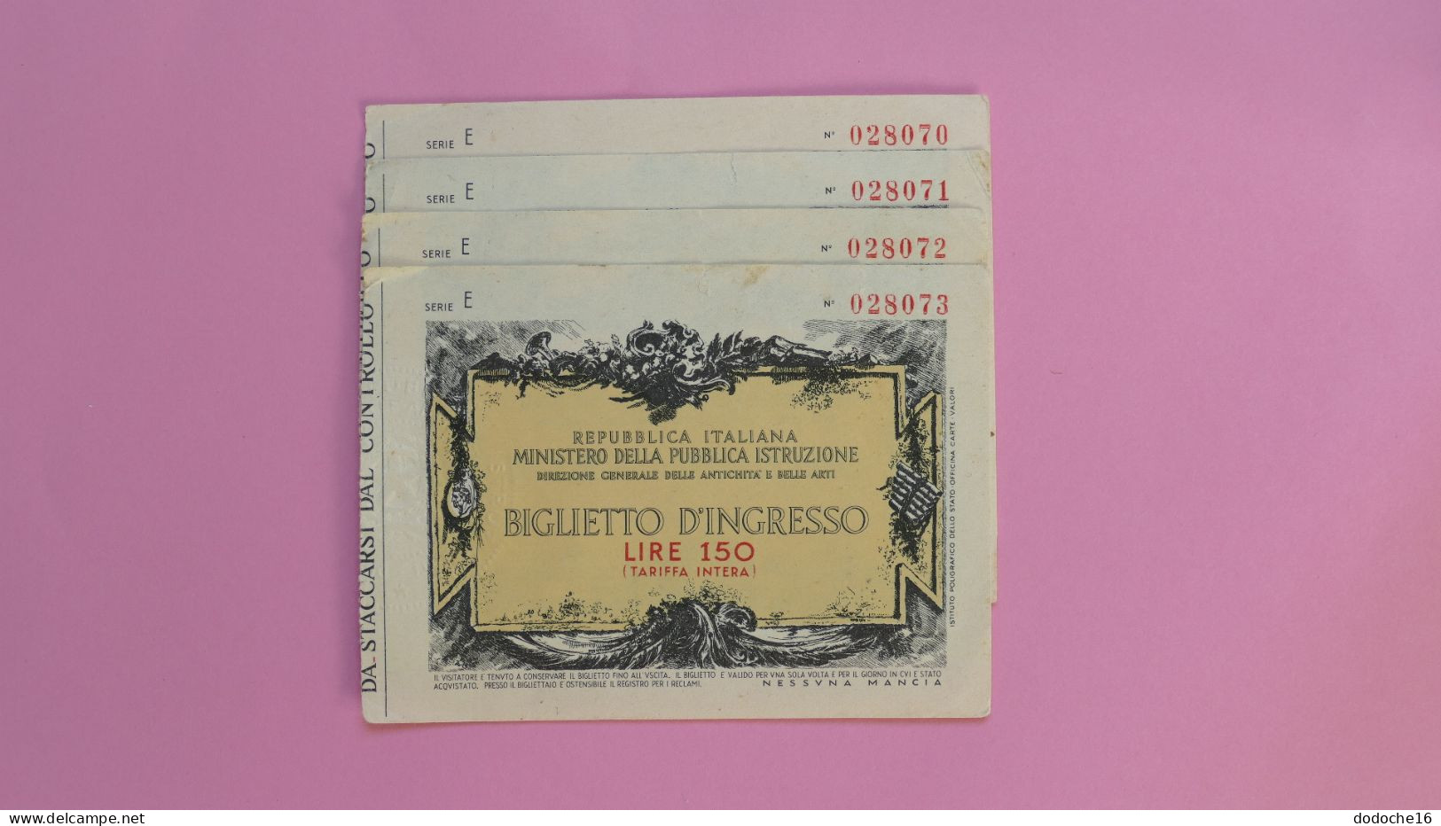 4 Biglietto D'ingresso 150 Lire Série E N° 028073 - N° 028072 - N°028071 - N° 028070 - Autres & Non Classés