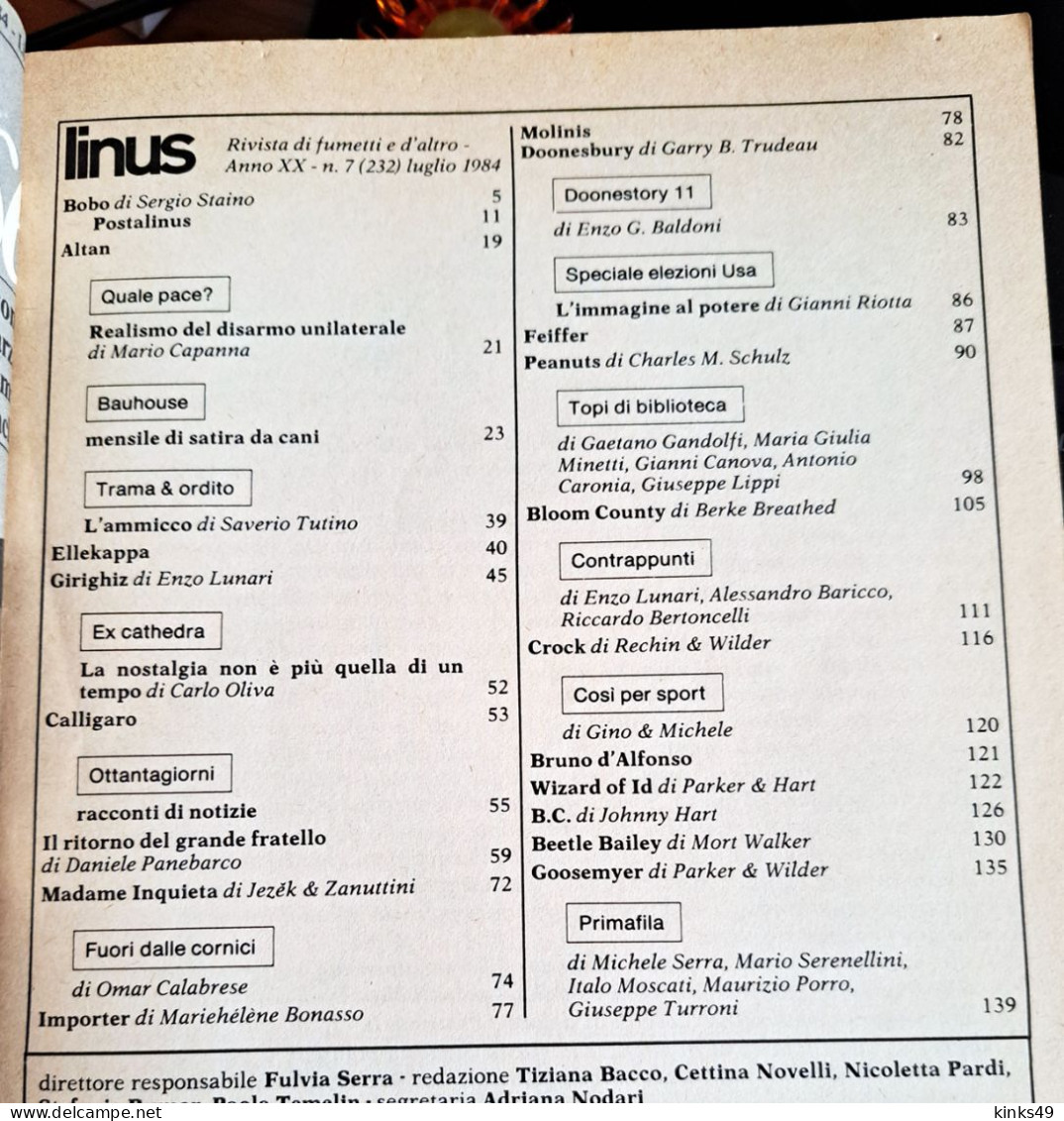 M455> LINUS N° 7 LUGLIO 1984 = Vedi Foto Del SOMMARIO Per Gli Argomenti - First Editions