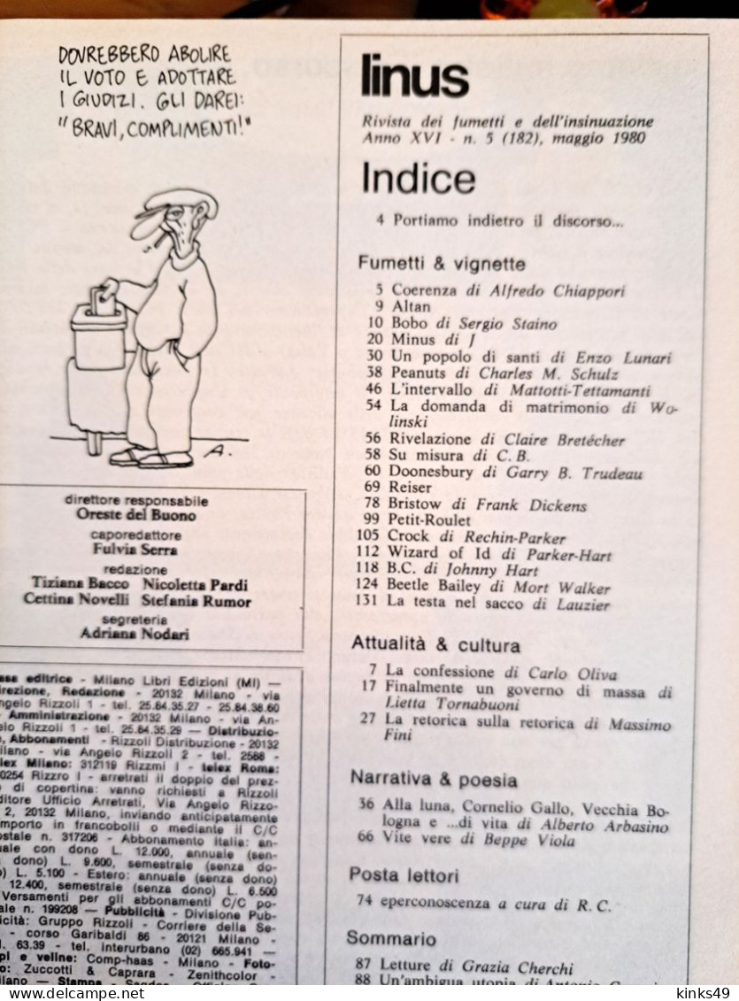 M456> LINUS N° 5 MAGGIO 1980 = Vedi Foto Del SOMMARIO Per Gli Argomenti - First Editions