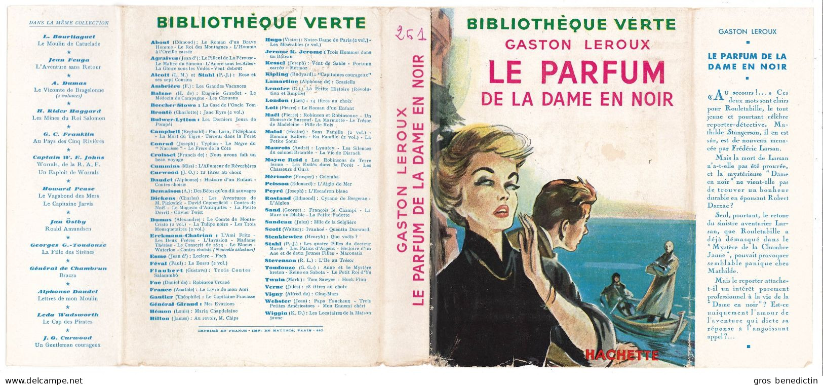 Hachette - Bibliothèque Verte Avec Jaquette -  Gaston Leroux - "Le Parfum De La Dame En Noir" - 1953 - #Ben&Vteanc - Bibliotheque Verte