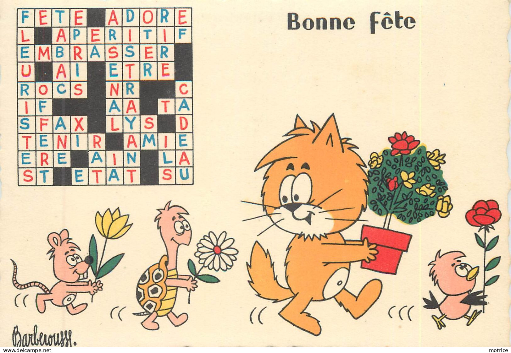 BARBEROUSSE  (illustrateur) - lot de neuf  cartes Mots croisés (Humour-Service à Sartrouville).