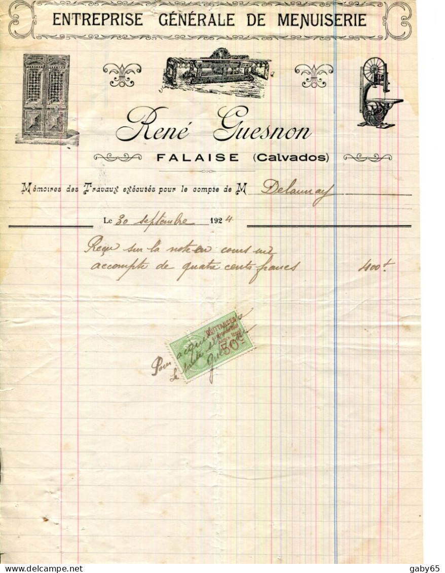 FACTURE.14.CALVADOS.FALAISE.ENTREPRISE GENERALE DE MENUISERIE.RENE GUESNON. - Petits Métiers