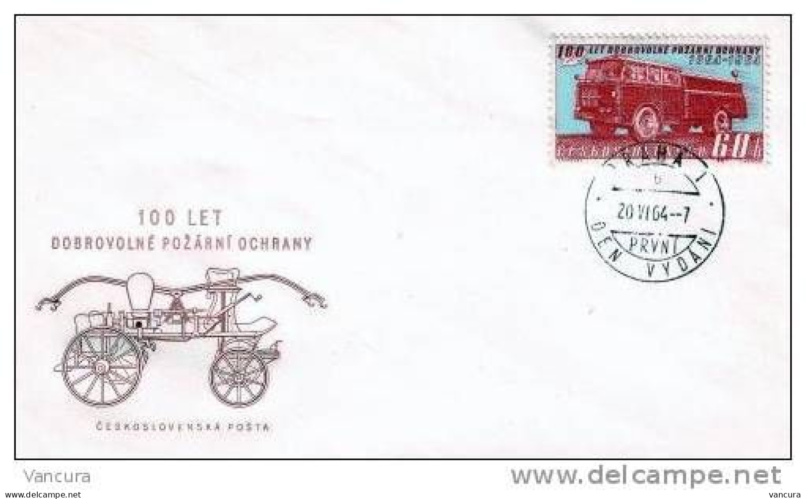 FDC 1385 Czechoslovakia Firemen Vehicle 1964 - Sapeurs-Pompiers