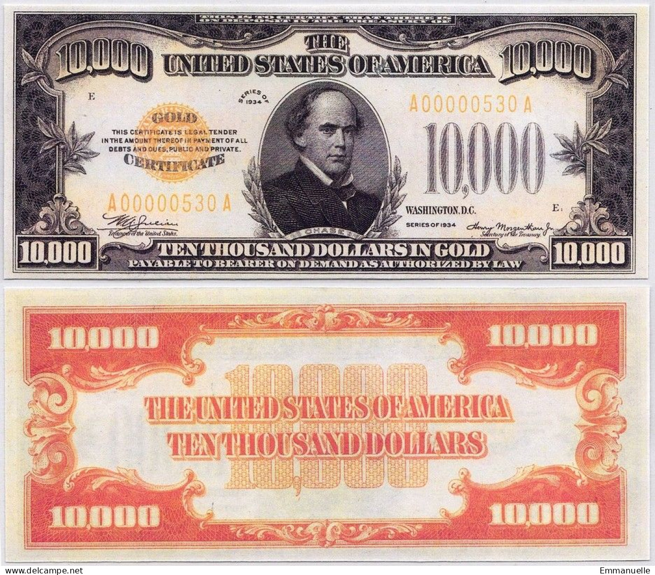 COPIE - USA 10 000 Dollars In Gold- 1934, REPRODUCTION - Gold Certificates – Títulos Oro (1928)