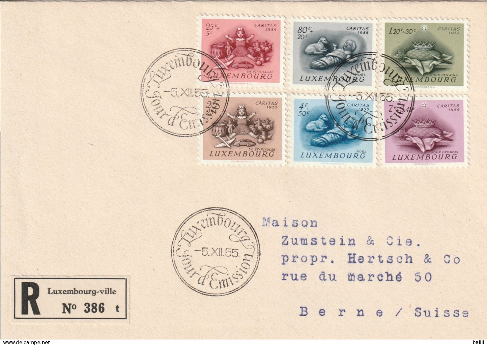 Luxembourg Lettre Recommandée Luxembourg - Ville Pour La Suisse 1955 - Cartas & Documentos