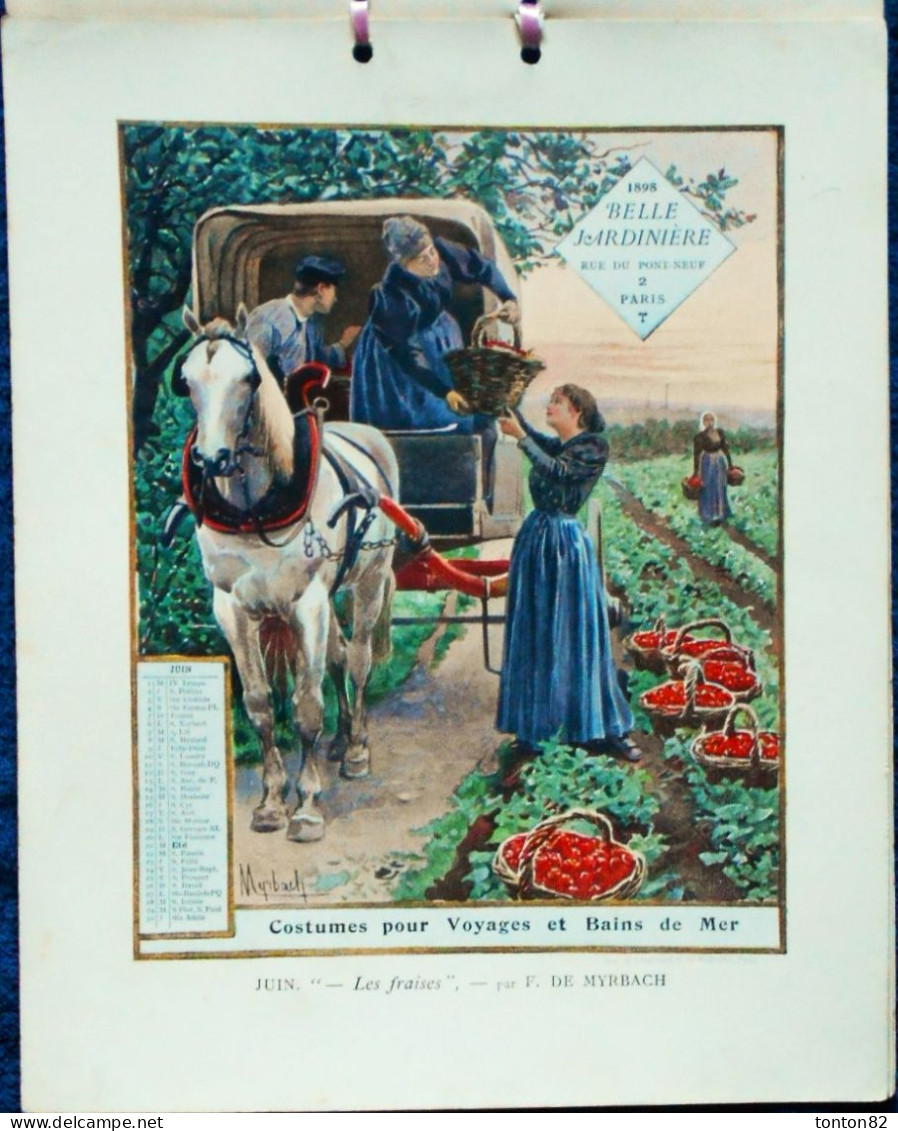 " BELLE JARDINIÈRE " - Calendrier 1898 en 12 Panneaux couleurs 20 x 25 .