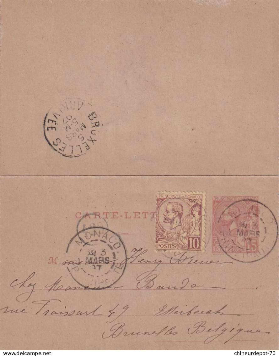Carte Lettre Monaco - Bruxelles Belgique 1897 - Entiers Postaux