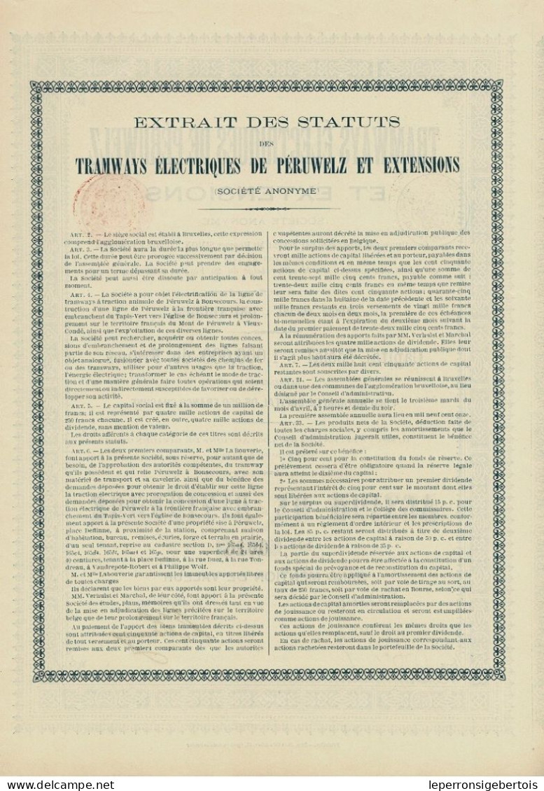 - Titre De 1910 - Tramways Electriques De Péruwelz Et Extensions - - Chemin De Fer & Tramway