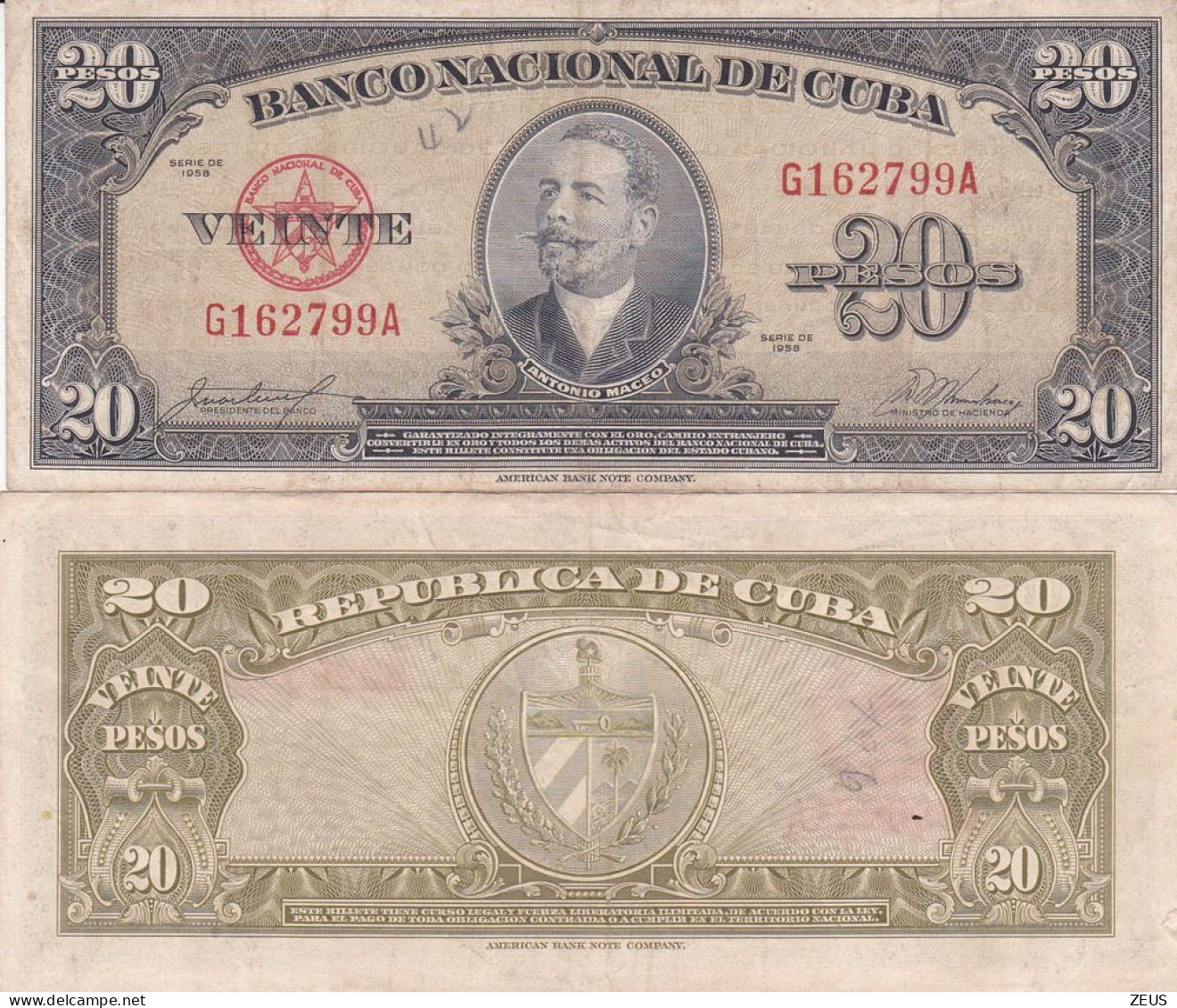 CUBA 20 PESOS  1958 P80B BB - Cuba