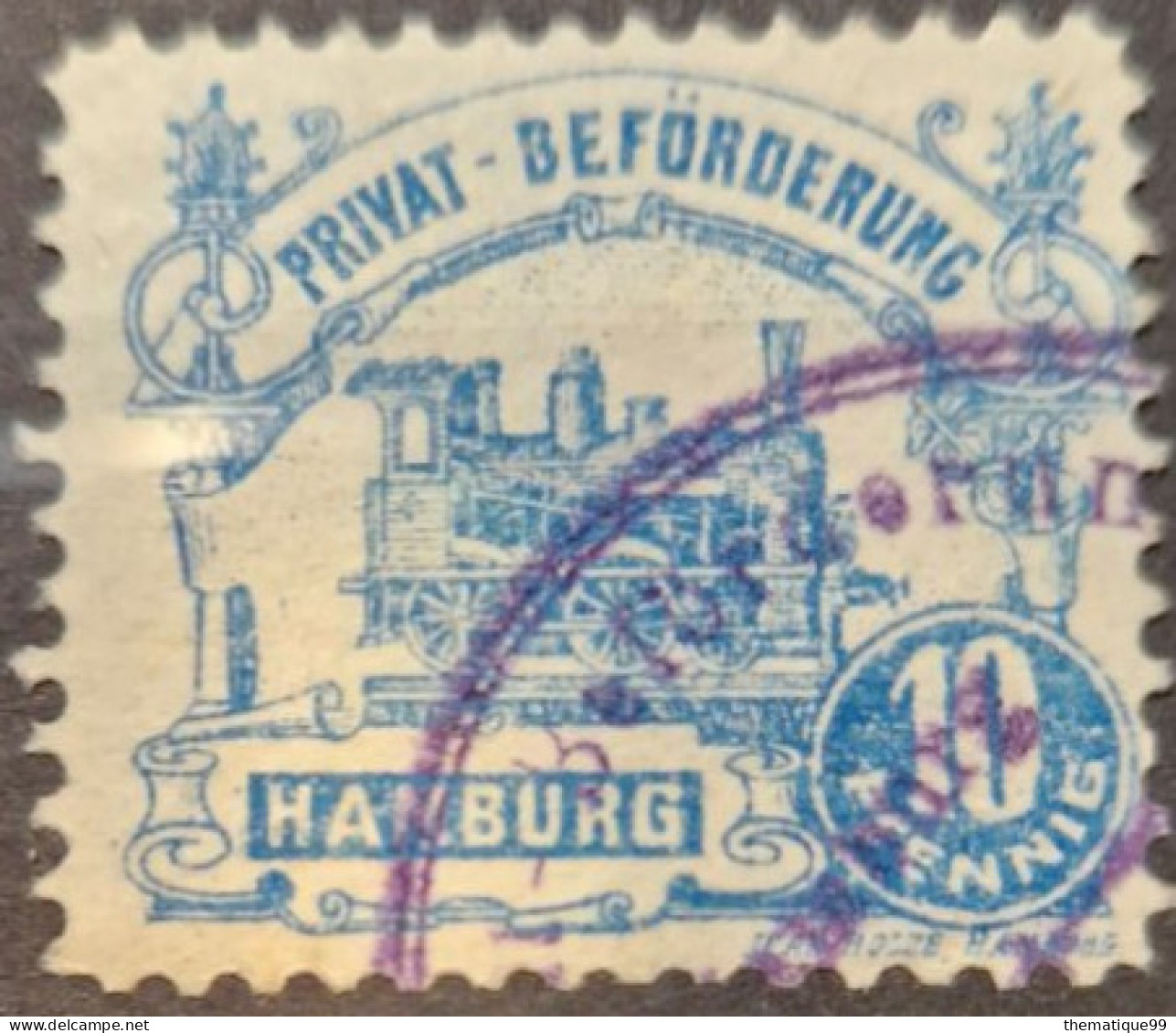 Timbre De La Poste Locale Allemande De Hambourg Illustré Train (1888) - Treinen