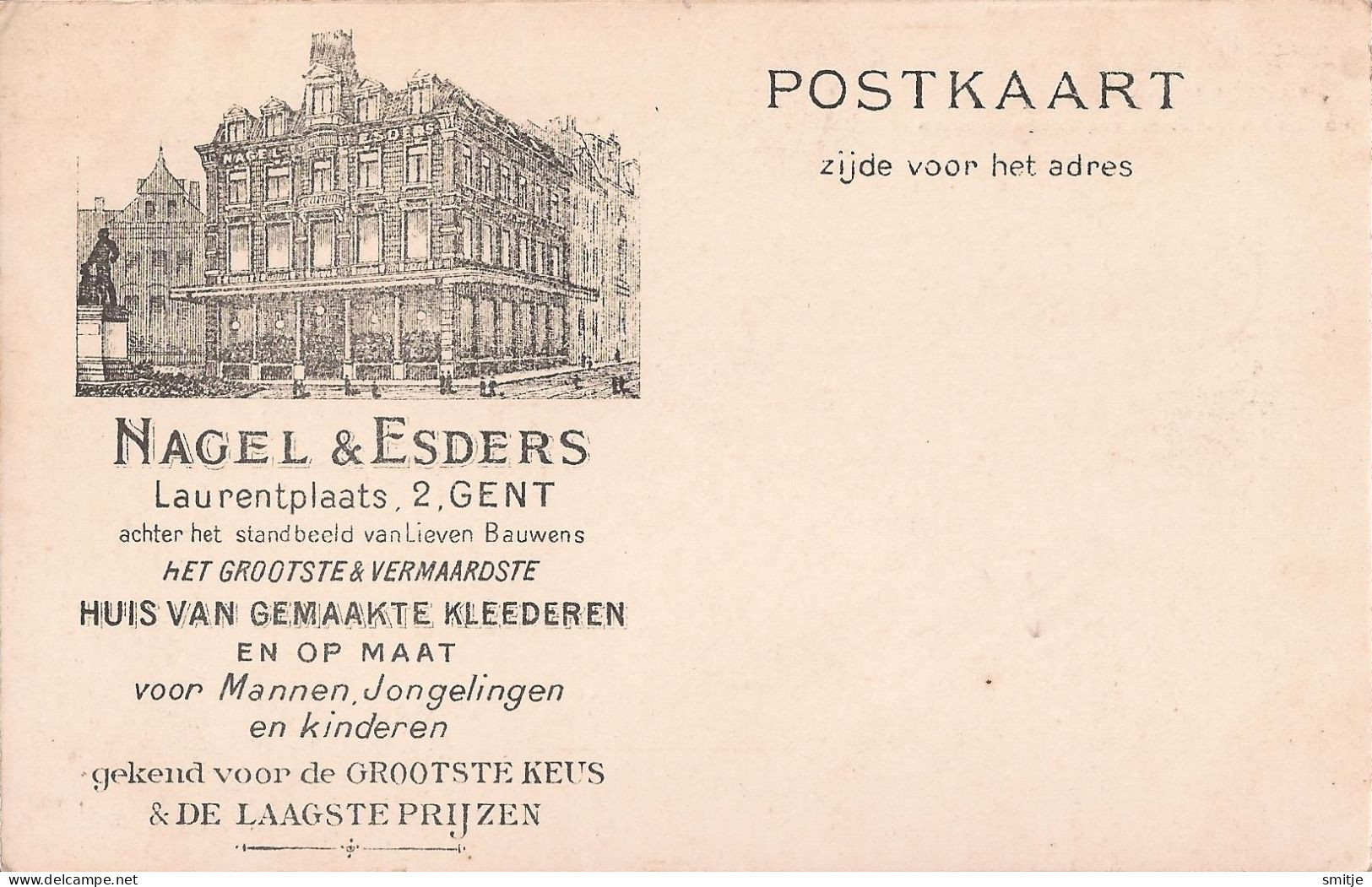 GENT CA. 1910 REKLAMEKAART WINKEL MAISON HUIS NAGEL & ESDERS LAURENTPLAATS STANDBEELD - Gent