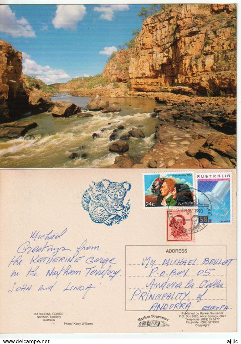 Greetings From Katherine Gorge In The NT. Postcard Addressed To ANDORRA, (Principality) 2 PICS - Katherine