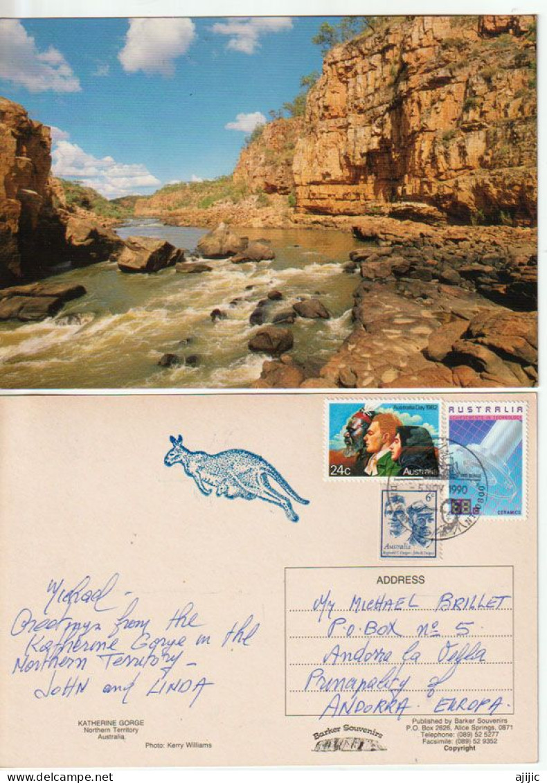Greetings From The Katherine Gorge In The NT. Postcard Addressed To ANDORRA, (Principality) 2 PICS - Katherine