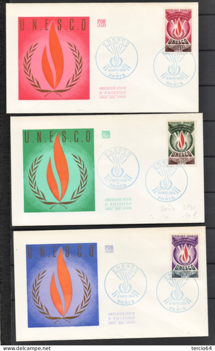 FDC Enveloppe 1er Jour SERVICE UNESCO N°s 39, 40 Et 42 Tte - Lettres & Documents