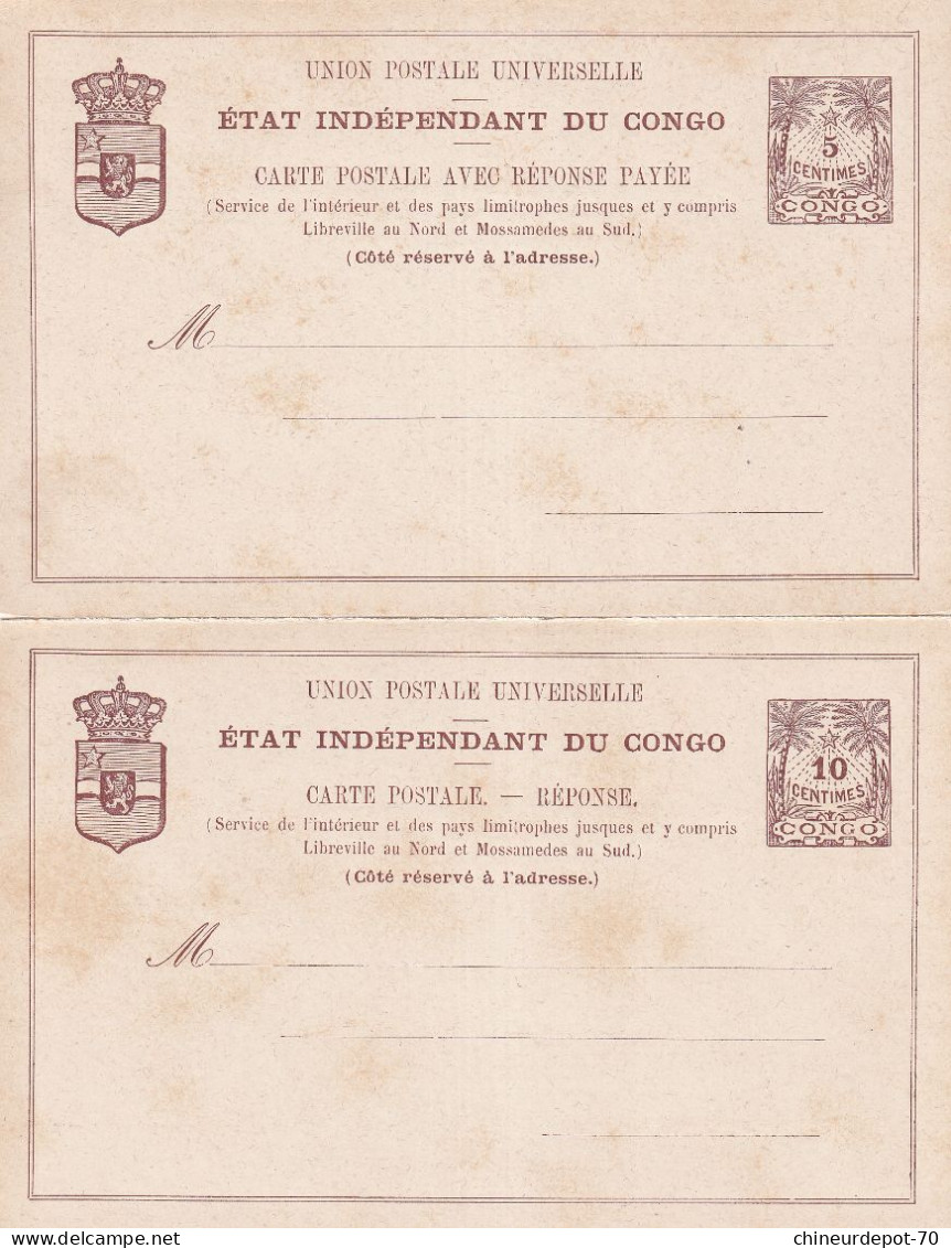 2 Carte Union Postale Universelle état Indépendant Du Congo Une Avec Réponse Payée - Stamped Stationery
