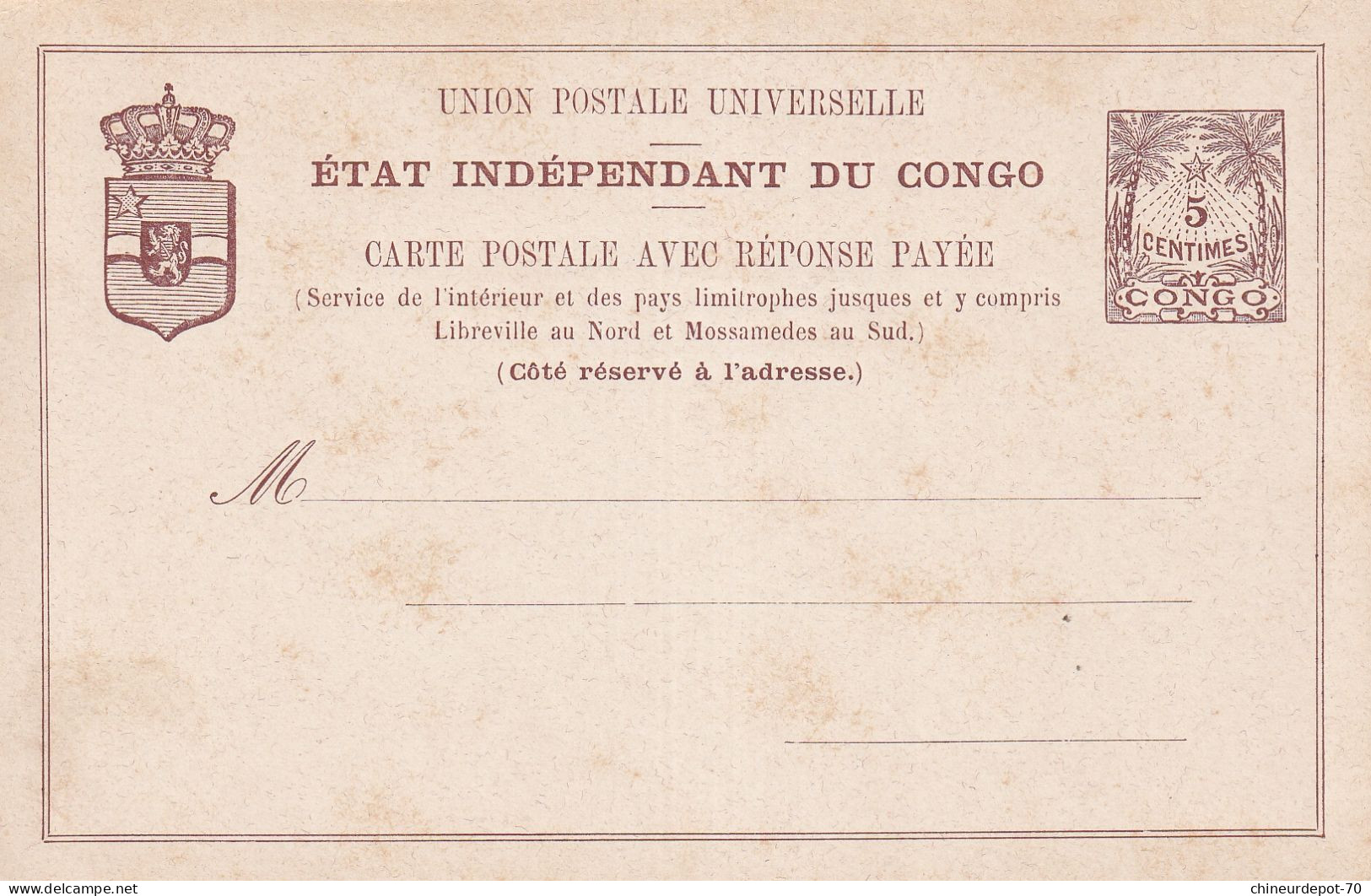 2 Carte Union Postale Universelle état Indépendant Du Congo Une Avec Réponse Payée - Interi Postali