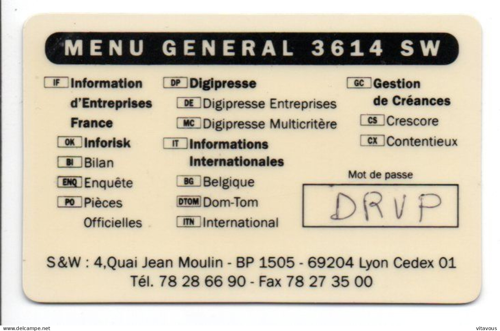 3614 S&w Inforisk Carte Connections 3614 France Card Karte (J 928) - Other & Unclassified