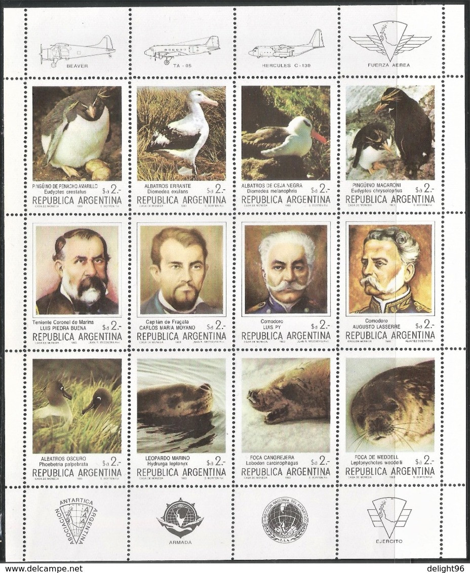 1983 Argentina Antarctic Research: Birds, Penguins, Marine Mammals, Explorers Minisheet (** / MNH / UMM) - Antarktischen Tierwelt