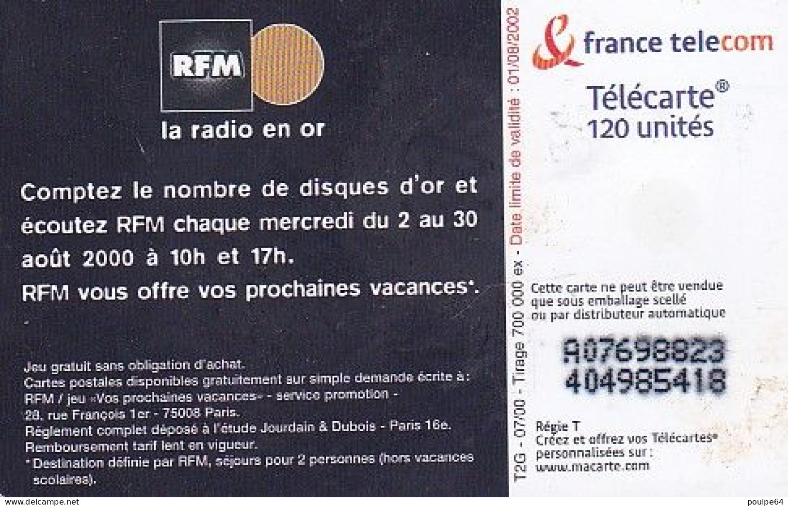 F1071  07/2000 - RFM " 1 Disque " - 120 SO3 - (verso : N° Gros - Deux Lignes Alignées) - 2000