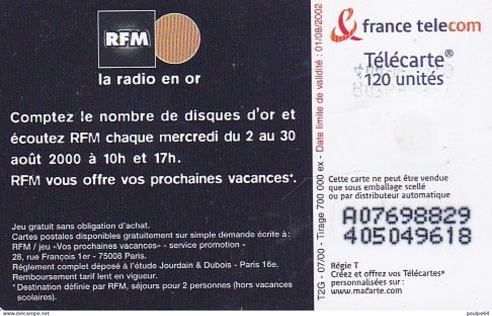 F1071  07/2000 - RFM " 1 Disque " - 120 SO3 - (verso : N° Petits - Deux Lignes Alignées) - 2000
