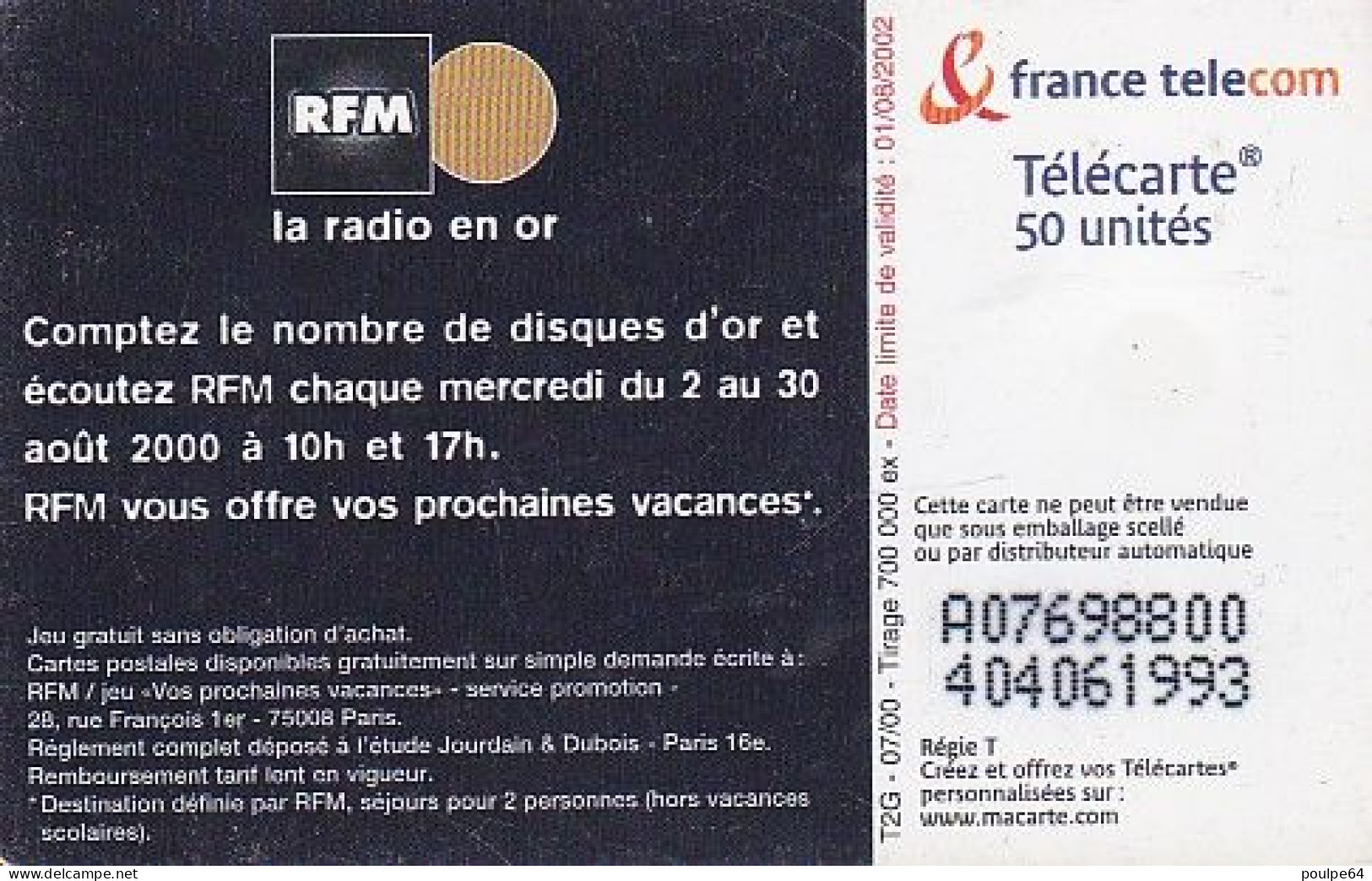 F1072  07/2000 - RFM " 2 Disques " - 50 SO3 - 2000