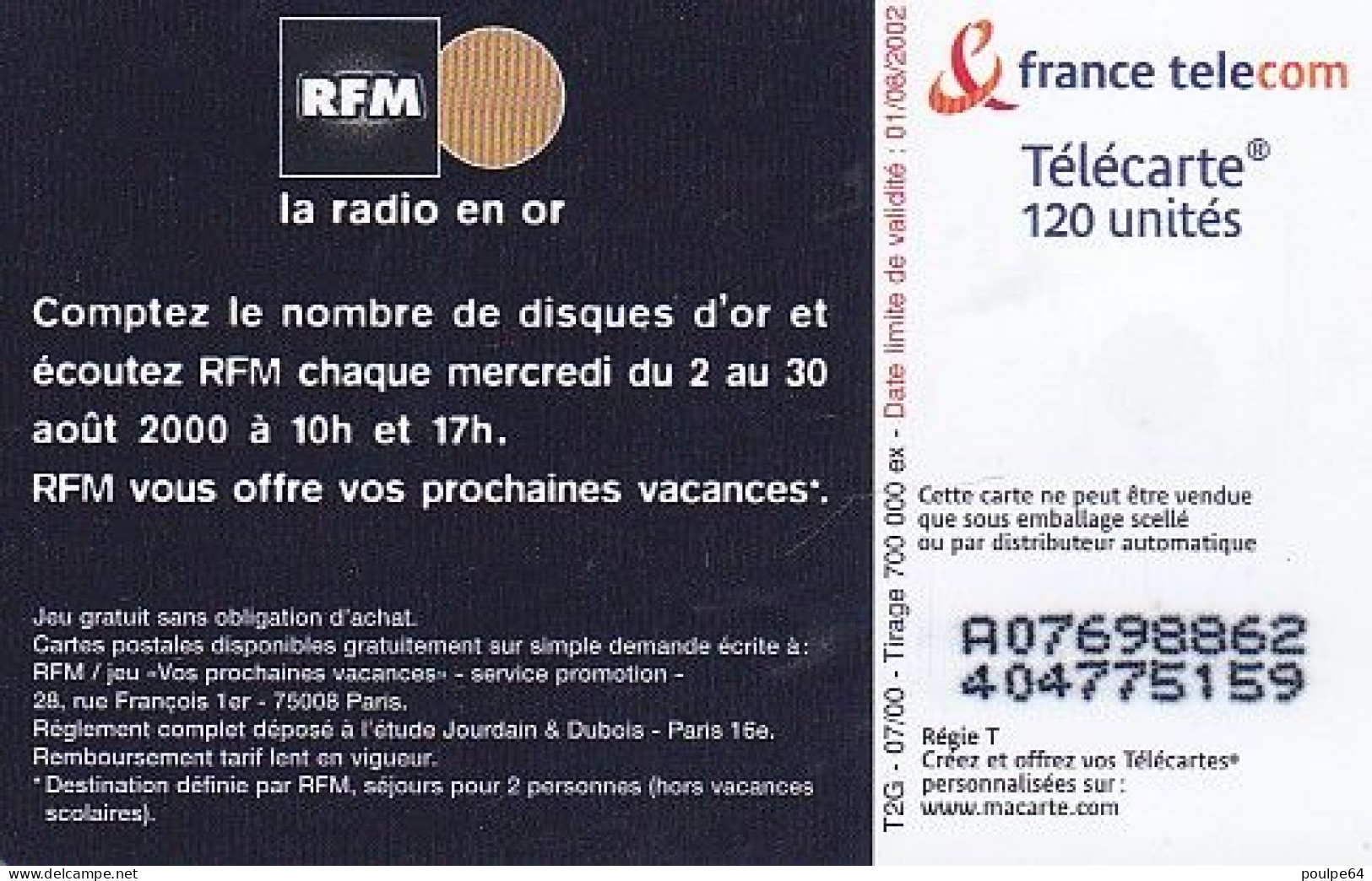 F1073  07/2000 - RFM " 2 Disques " - 120 SO3 - 2000