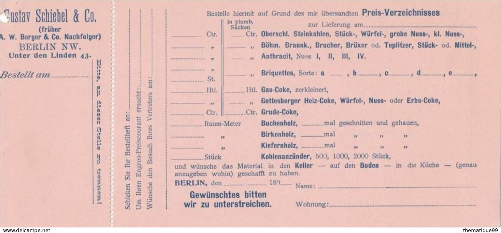Entier Postal Poste Locale De Berlin Provenant D'un Carnet Avec Publicités Du Carnet (1897): Bois Charbon Coke Chauffage - Alberi