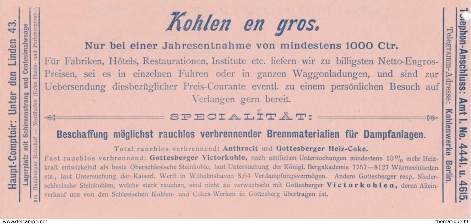 Entier Postal Poste Locale De Berlin Provenant D'un Carnet Avec Publicités Du Carnet (1897): Bois Charbon Coke Chauffage - Trees