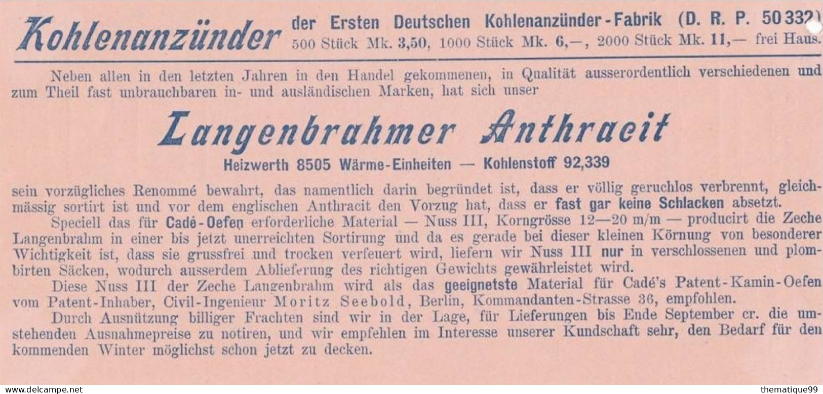 Entier postal poste locale de Berlin provenant d'un carnet avec publicités du carnet (1897): bois charbon coke chauffage