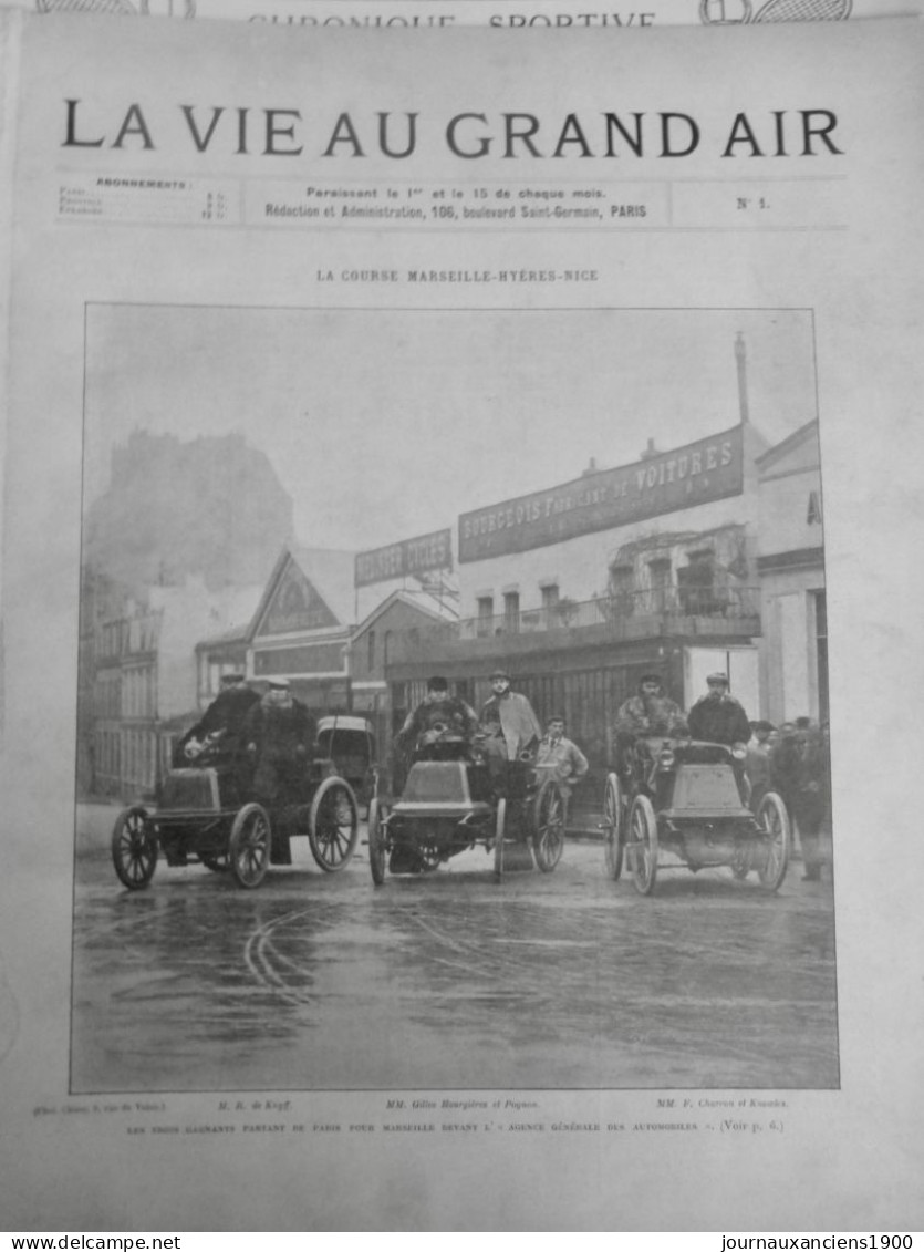 1903 COURSE VOITURE MARSEILLE HYERES NICE KNYFF HOURGIERES CHARRON 1 JOURNAL ANCIEN - Historische Dokumente