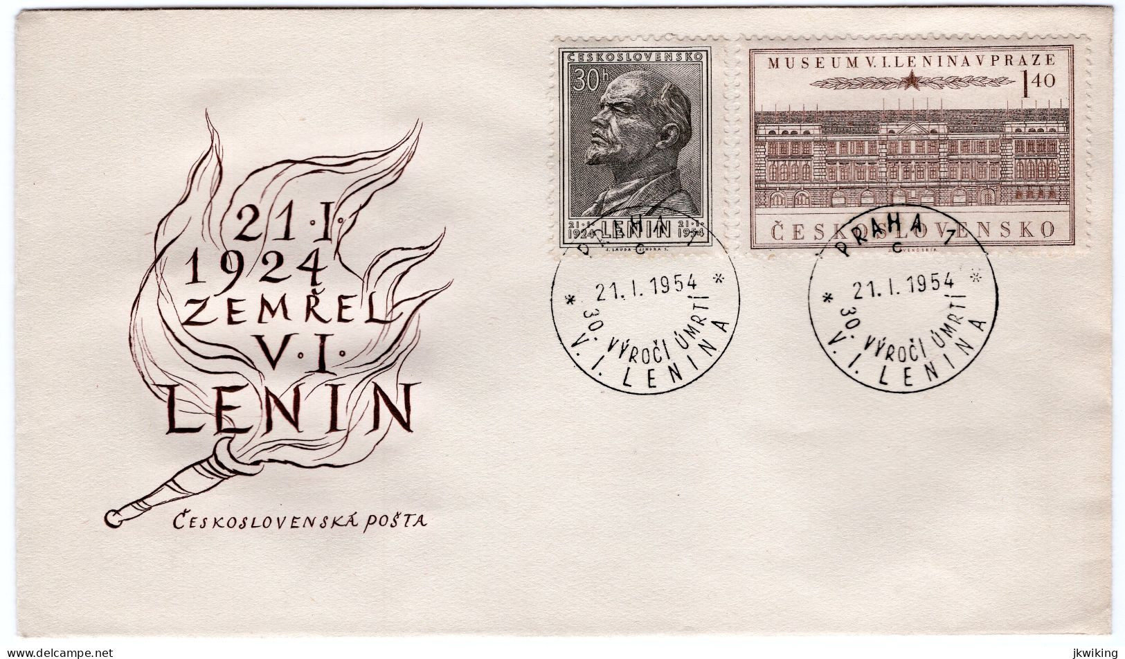 FDC - 30th Anniversary Of The Death Of V.I. Lenin - Occasional Postmark Prague 1 - C - 1954 - Communism - Great October - Lenin