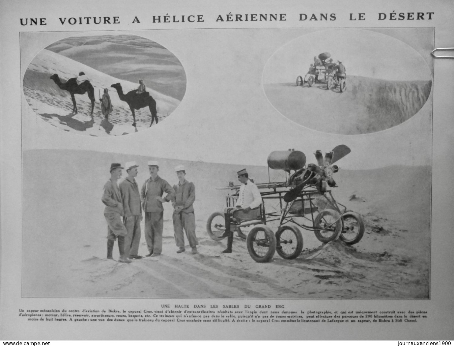 1912 COURSE VOITURE HELICE AERIENNE DESERT CAPORAL CROS 1 JOURNAL ANCIEN - Historische Dokumente