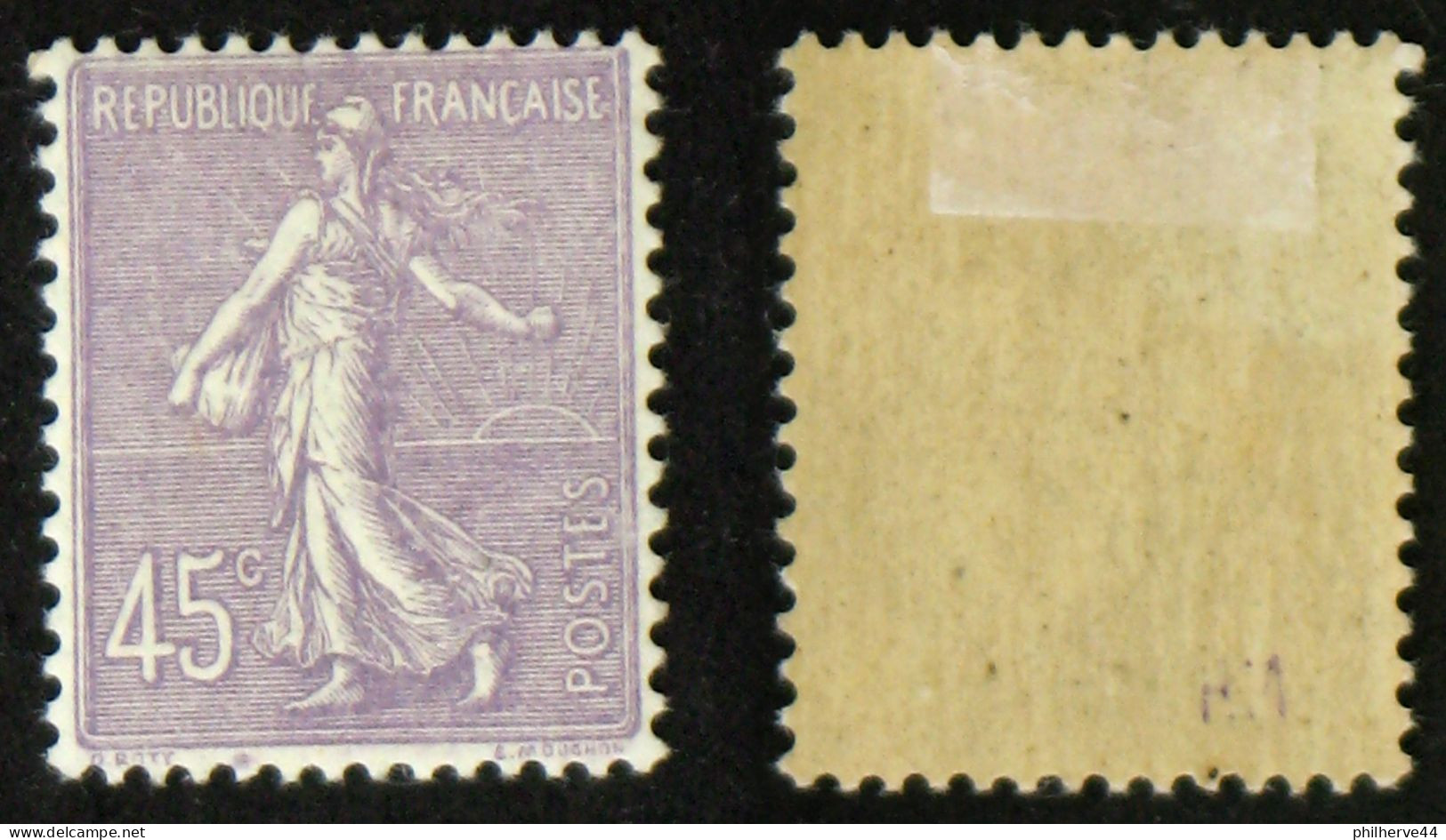 N° 197 45c Lilas Semeuse Lignée TB Neuf N* Cote 7€ - 1903-60 Säerin, Untergrund Schraffiert