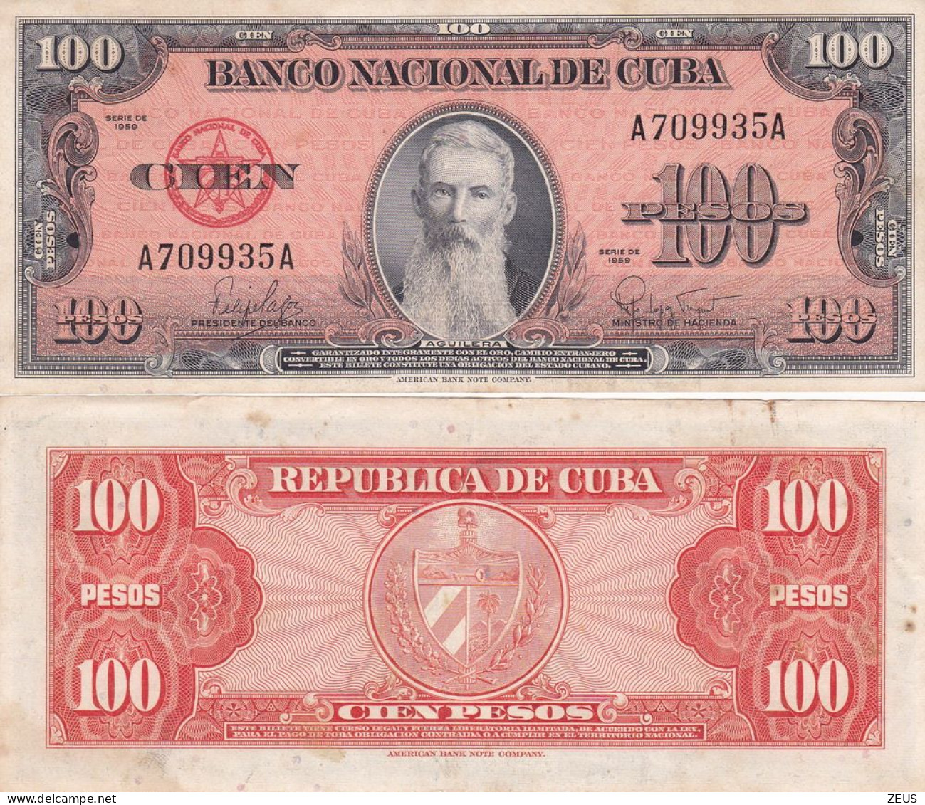 CUBA 100 PESOS  1959 P93A BB - Cuba