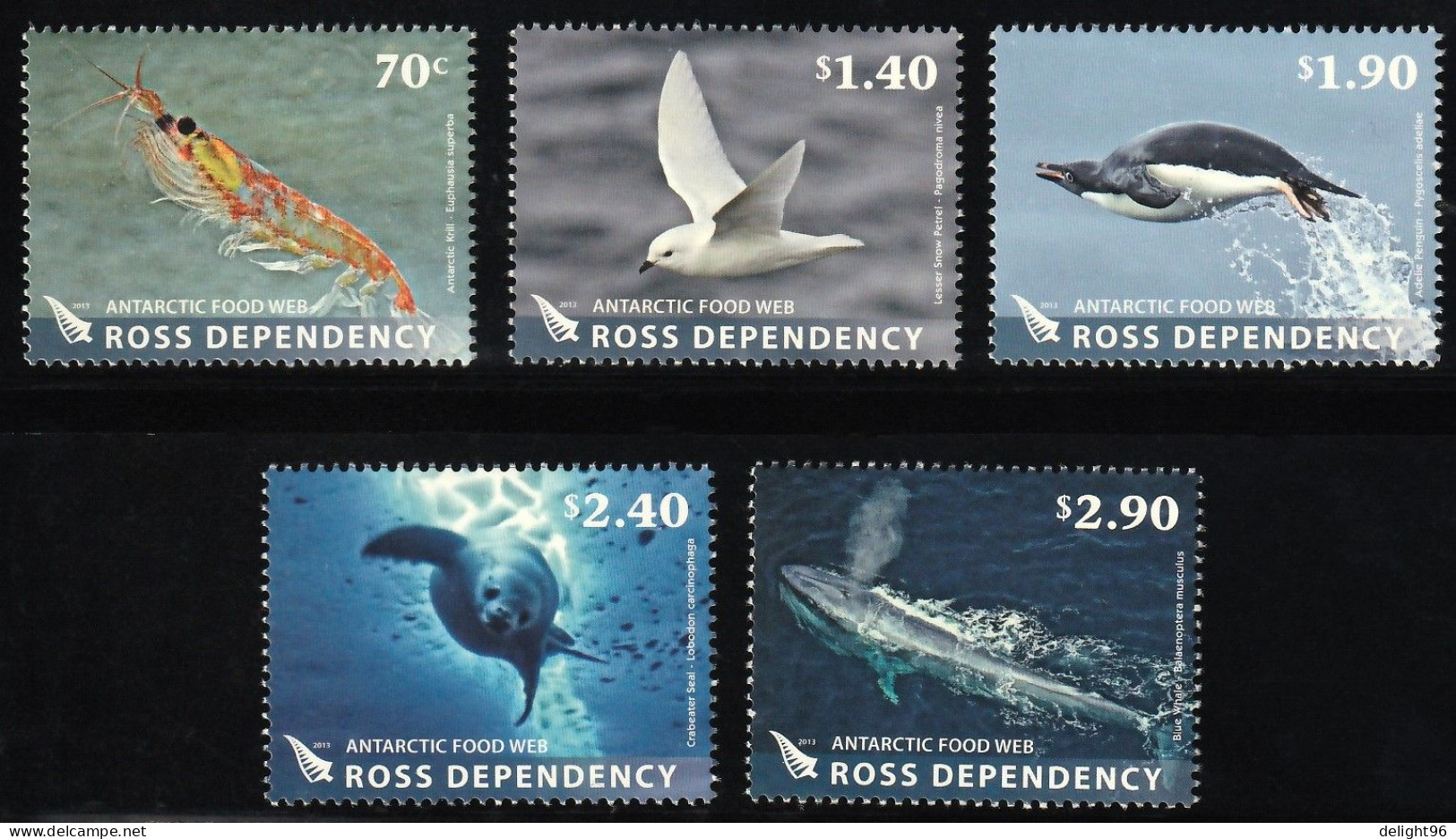 2013 Ross Dependency Wildlife: Snow Petrel, Adelie Penguin, Krill, Crabeater Seal, Blue Whale Set (** / MNH / UMM) - Fauna Antártica