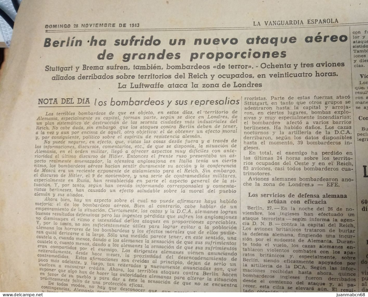 Ejemplar De La Vanguardia Nº 24.100 (28 Noviembre 1943) - [1] Until 1980