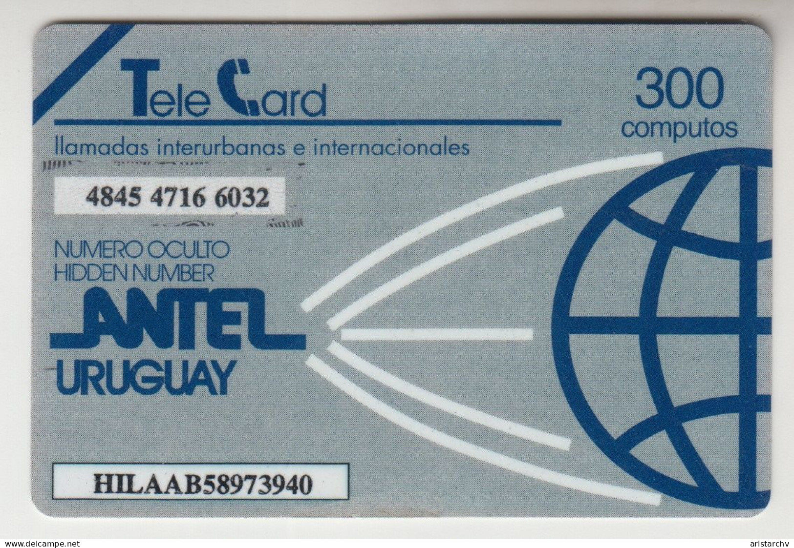 URUGUAY 1996 ANTEL GREAY CARD HIDDEN NUMBER - Uruguay