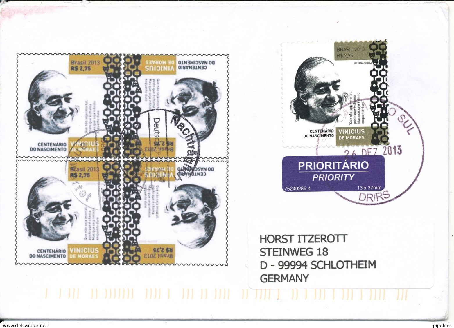 Brazil Cover Sent To Germany 26-12-2013 Single Franked - Covers & Documents